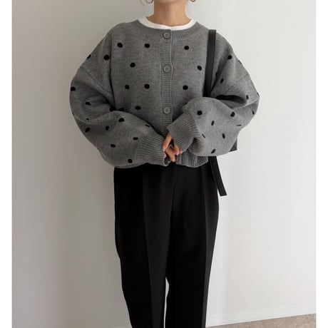 コンパクト丈ドット柄knit / gray
