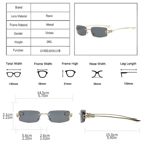 【 Select 】Rectangle Rimless Sunglasses(Silver/Clear)
