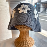 2609HW076(S)  / Floral Knit Bucket Hat（Gray）