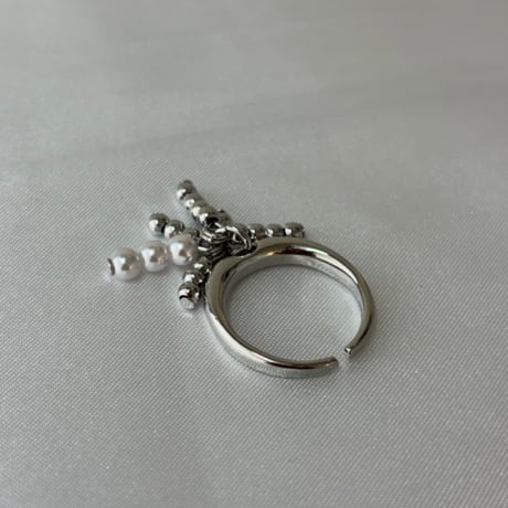 2610RG0852 /  Pearl Beads Charm Ring （Silver）