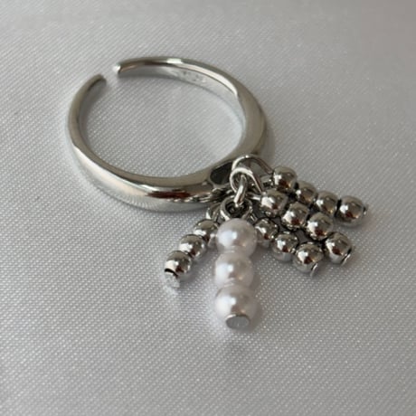 2610RG0852 /  Pearl Beads Charm Ring （Silver）