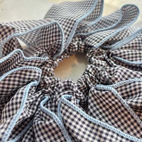 2607HA0097(S)/ Big Gingham Check Chouchou（Blue）