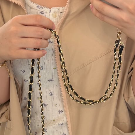 2608GS076(S) / Leather chain phone shoulder(Black)