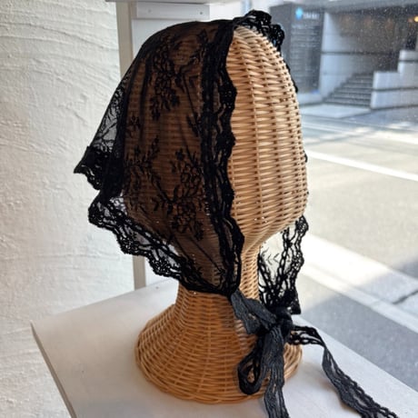 2608GS075(S) / Sheer Lace Scarf (Flower/Black)