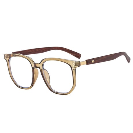 【 Select 】 Metal Artificial Wood Vintage Sunglasses （Olive/Clear )