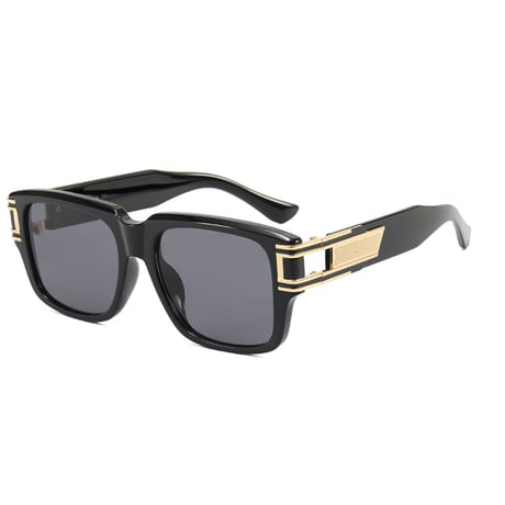 【 Select 】Classic Vintage Square Large Flame Sunglasses (Black/Grey)