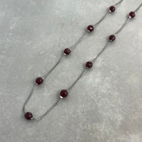 2607NC0402 / Bordeaux cut beads Necklace（Silver/Bordeaux）