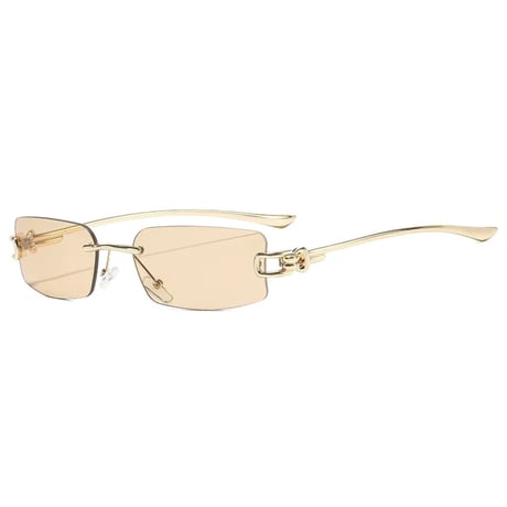 【 Select 】Rectangle Rimless Sunglasses(Gold/Champagne)