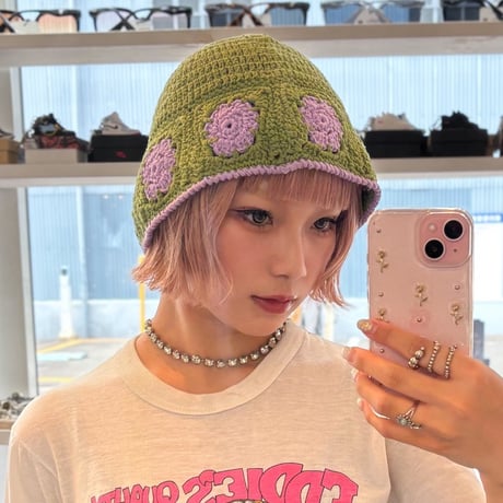2504HW0082(S) / Flower knit bucket hat（Green）