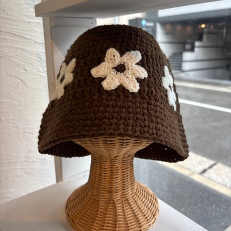2609HW076(S)  / Floral Knit Bucket Hat（Brown）