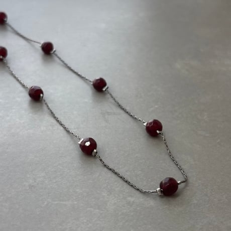 2607NC0402 / Bordeaux cut beads Necklace（Silver/Bordeaux）