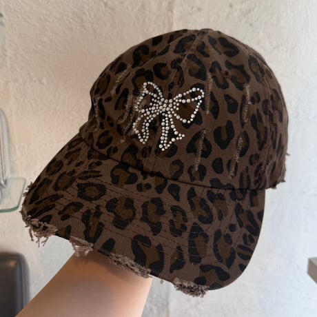 2607HW073(S) / Leopard  Ribbon Motif Cap（Brown）