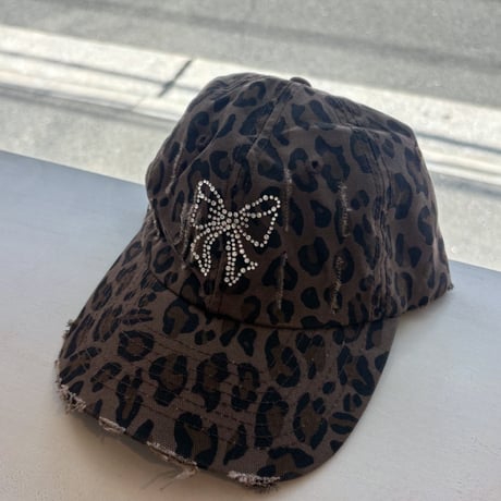 2607HW073(S) / Leopard  Ribbon Motif Cap（Brown）