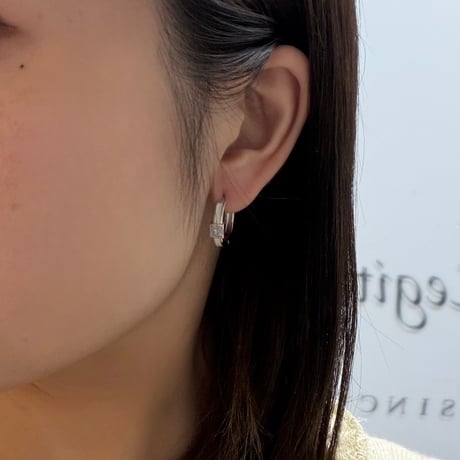2610PR0866 / Block Stone Hoop Pierce（Silver）