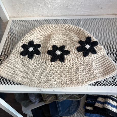 2609HW076(S)  / Floral Knit Bucket Hat（Ivory）