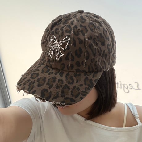 2607HW073(S) / Leopard  Ribbon Motif Cap（Brown）