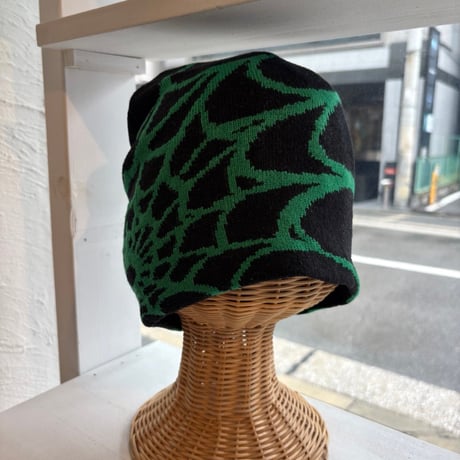 2609HW077(S)  / Spiderweb Knit beanie Cap（Black/Green）