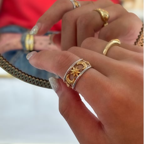 2608RG0820  / Sun and moon cutout ring（Silver/Gold）