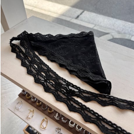 2608GS075(S) / Sheer Lace Scarf (Flower/Black)