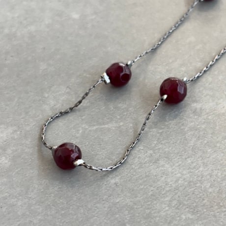2607NC0402 / Bordeaux cut beads Necklace（Silver/Bordeaux）