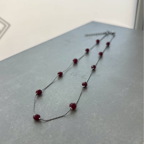 2607NC0402 / Bordeaux cut beads Necklace（Silver/Bordeaux）