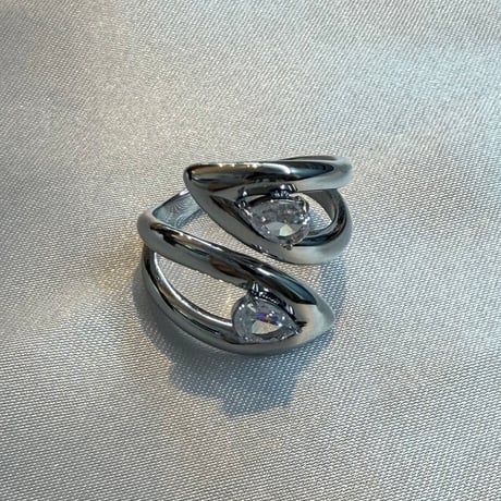 2610RG0851 / Twist Drop Stone Ring （Silver）