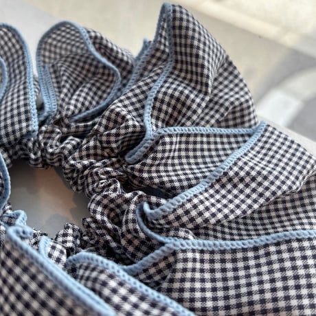 2607HA0097(S)/ Big Gingham Check Chouchou（Blue）