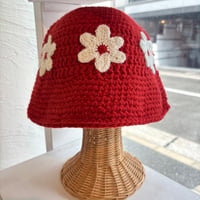 2609HW076(S)  / Floral Knit Bucket Hat（Red）