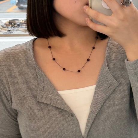 2607NC0402 / Bordeaux cut beads Necklace（Silver/Bordeaux）