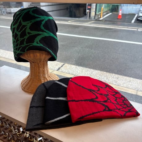 2609HW077(S)  / Spiderweb Knit beanie Cap（Black/Green）