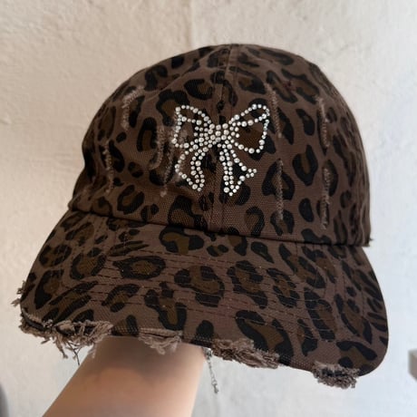 2607HW073(S) / Leopard  Ribbon Motif Cap（Brown）