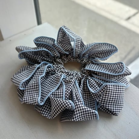 2607HA0097(S)/ Big Gingham Check Chouchou（Blue）