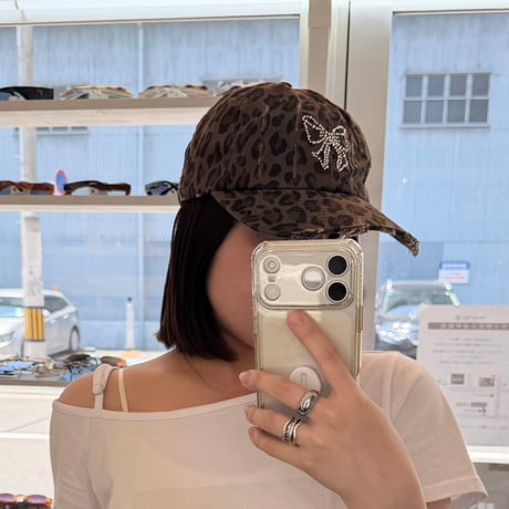 2607HW073(S) / Leopard  Ribbon Motif Cap（Brown）