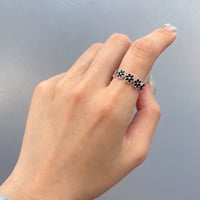 2609RG0837 / Black Flower Motif ring （Silver）