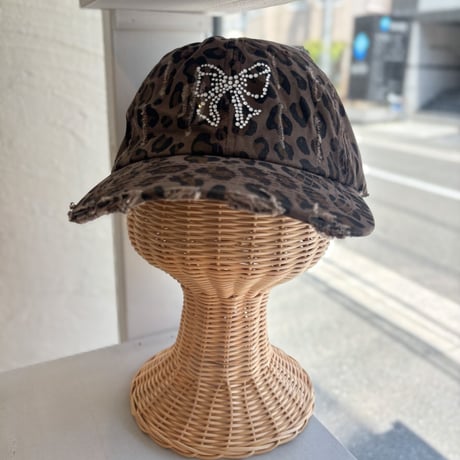 2607HW073(S) / Leopard  Ribbon Motif Cap（Brown）