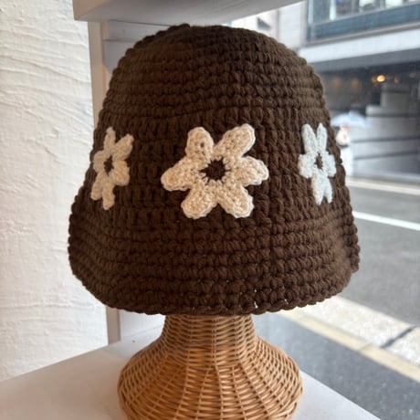 2609HW076(S)  / Floral Knit Bucket Hat（Brown）