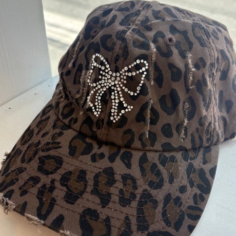 2607HW073(S) / Leopard  Ribbon Motif Cap（Brown）