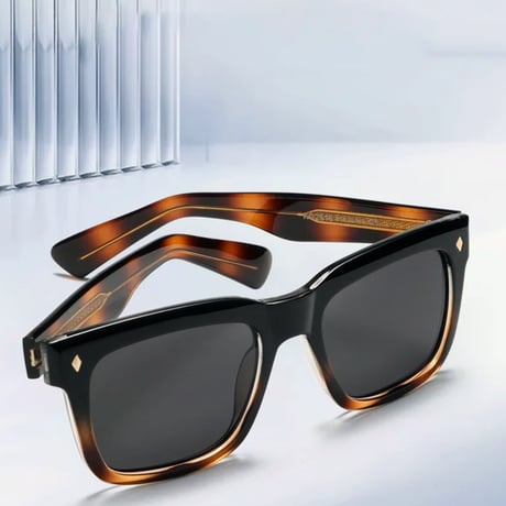 【 Select 】Retro Square Polarized Sunglasses (Black/Grey)