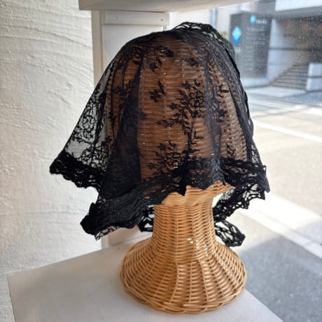 2608GS075(S) / Sheer Lace Scarf (Flower/Black)