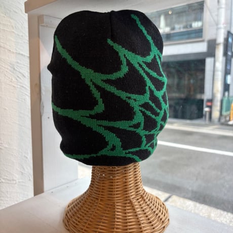 2609HW077(S)  / Spiderweb Knit beanie Cap（Black/Green）
