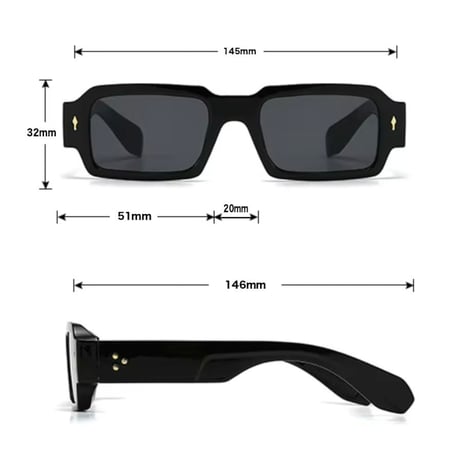 【 Select 】Vintage Square Rivets Sunglasses (Black/Gradation）