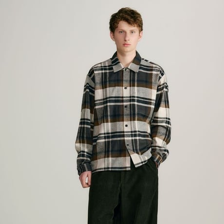 GOLD｜東洋エンタープライズ COTTON SILK NEP CHECK OPEN SHIRT -GRAY-/GL29754/ コットン シルクネップ チェックオープンシャツ 【2026FW】