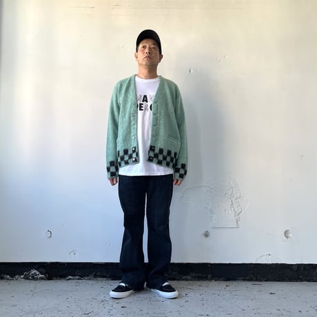 TODAY edition CHECKER MOHAIR CARDIGAN -BLUE- / P-005 / トゥデイエディション チェッカー モヘアカーディガン-ブルー