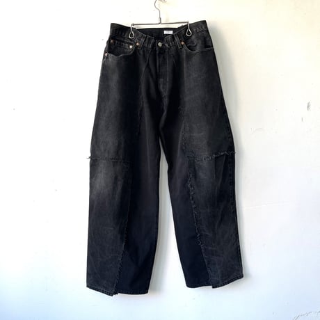 OLD PARK DARTS BAGGY JEANS - BLACK -sizeL ②/ OP-555 / OLDPARK オールドパーク バギージーンズ　デニム ブラック Lサイズ  ②