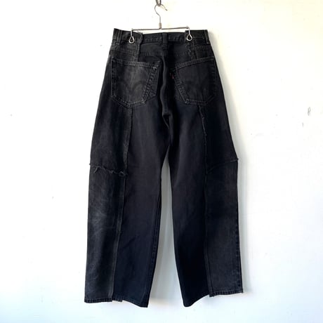 OLD PARK DARTS BAGGY JEANS - BLACK -sizeL ②/ OP-555 / OLDPARK オールドパーク バギージーンズ　デニム ブラック Lサイズ  ②