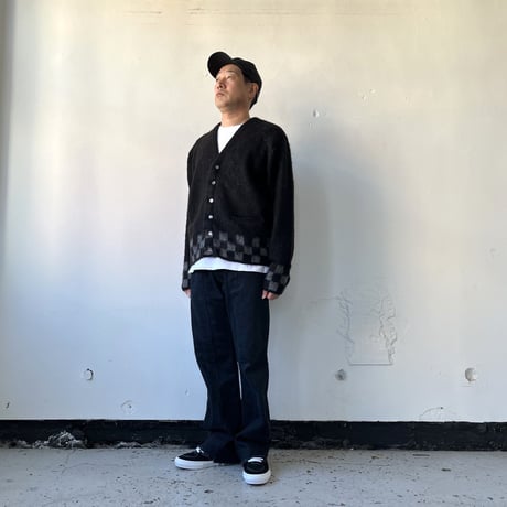TODAY edition CHECKER MOHAIR CARDIGAN -BLACK- / P-005 / トゥデイエディション チェッカー モヘアカーディガン-ブラック