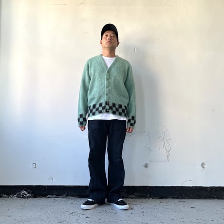 TODAY edition CHECKER MOHAIR CARDIGAN -BLUE- / P-005 / トゥデイエディション チェッカー モヘアカーディガン-ブルー