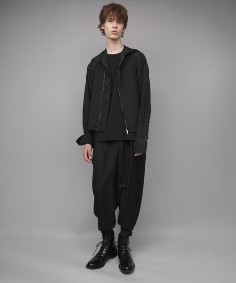 DOUBLE CUFFS HOOD ZIP SHIRT/BLACK