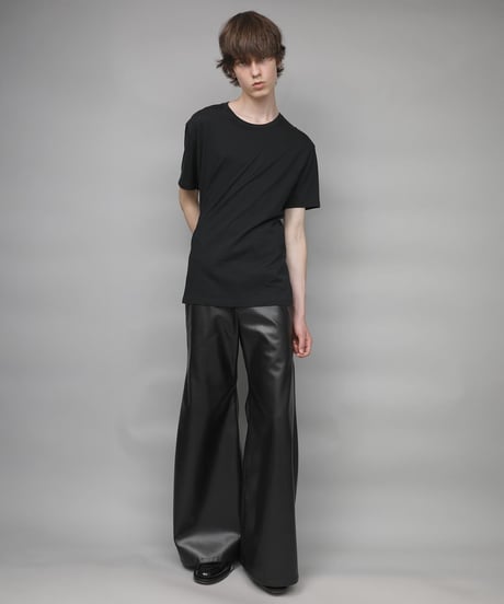 SYNTHETIC LEATHER WIDE FLAIR PANTS/BLACK