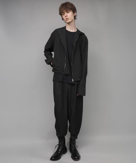 DOUBLE CUFFS HOOD ZIP SHIRT/BLACK